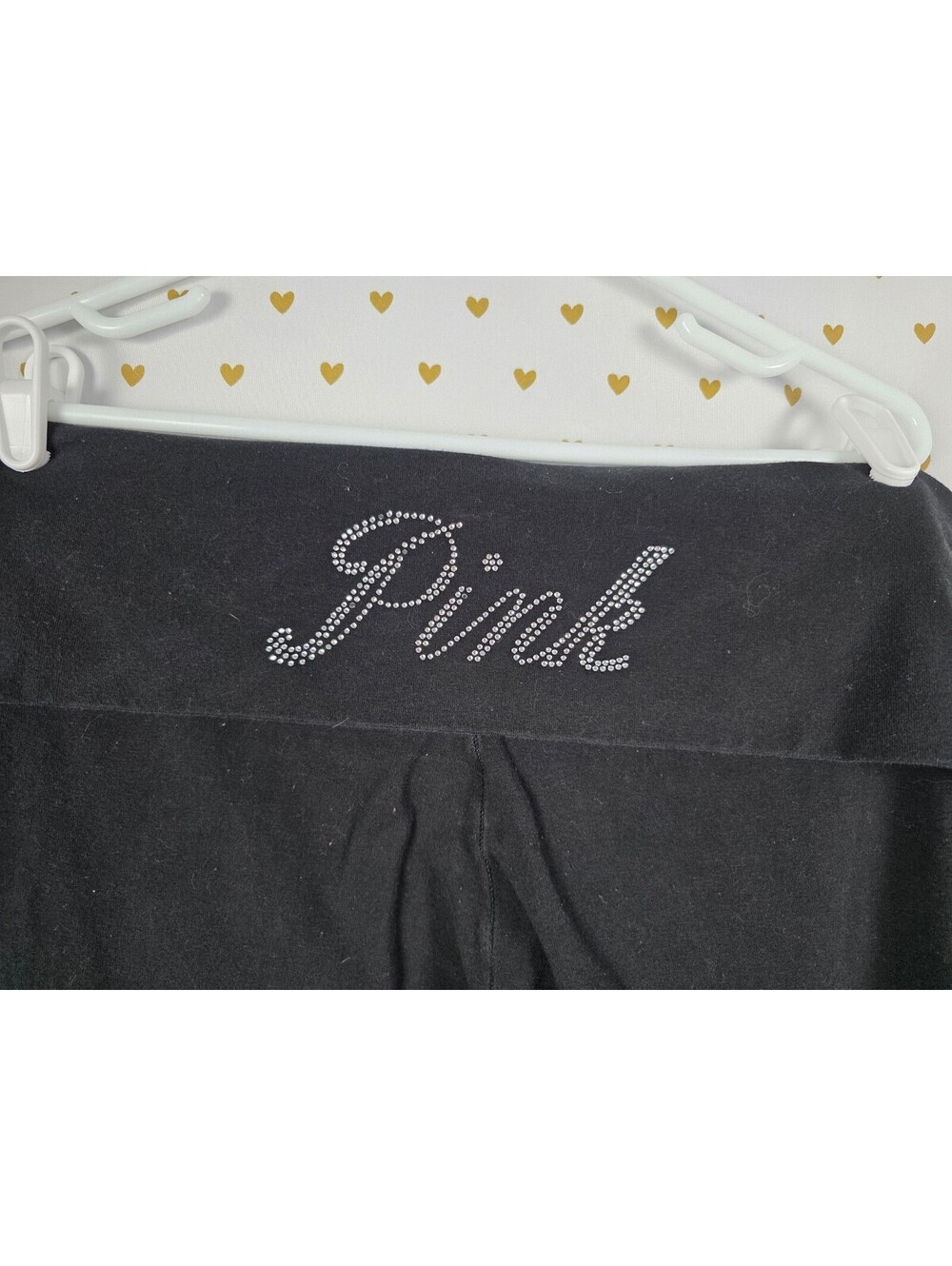 Victorias Secret PINK Studded Bling Logo XL Foldover Flare Yoga Pants - Picture 2 of 5